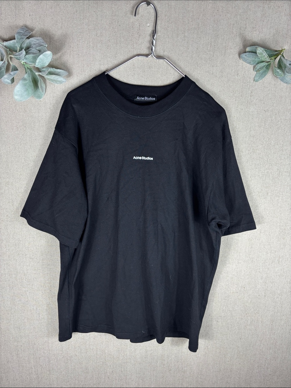 Acne Studios > Black Logo Short Sleeve Cotton T-Shirt Large